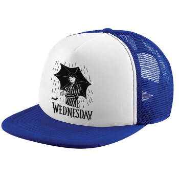 Wednesday Addams, Adult Soft Trucker Hat with Blue/White Mesh (POLYESTER, ADULT, UNISEX, ONE SIZE)