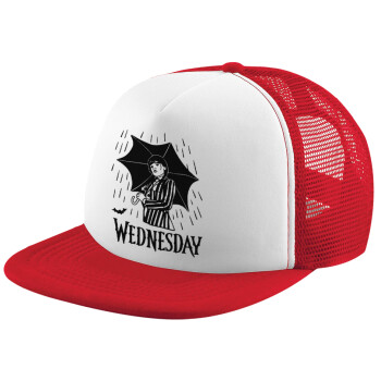 Wednesday Addams, Adult Soft Trucker Hat with Red/White Mesh (POLYESTER, ADULT, UNISEX, ONE SIZE)