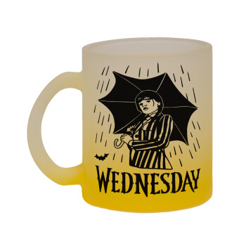 Wednesday Addams, Κούπα γυάλινη δίχρωμη με βάση το κίτρινο ματ, 330ml