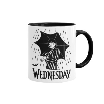 Wednesday Addams, Κούπα χρωματιστή μαύρη, κεραμική, 330ml