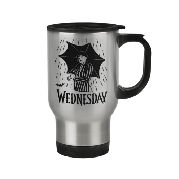 Wednesday Addams, Stainless steel travel mug with lid, double wall 450ml