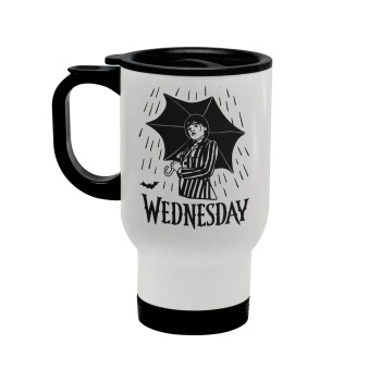 Wednesday Addams, Stainless steel travel mug with lid, double wall white 450ml
