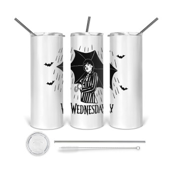 Wednesday Addams, 360 Eco friendly stainless steel tumbler 600ml, with metal straw & cleaning brush