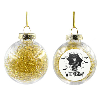 Wednesday Addams, Transparent Christmas tree ball ornament with gold filling 8cm