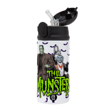 The munsters, Children's hot water bottle, stainless steel, with safety straw, Black (360ml) BPA-FREE