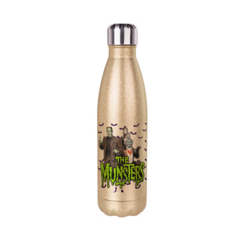 The munsters, Glitter gold stainless steel thermos bottle, double-walled, 500ml