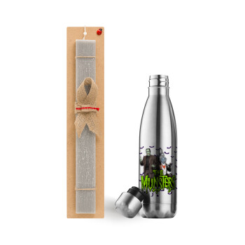 The munsters, Easter Set, metallic stainless thermos flask (500ml) & scented flat Easter candle (30cm) (GRAY)