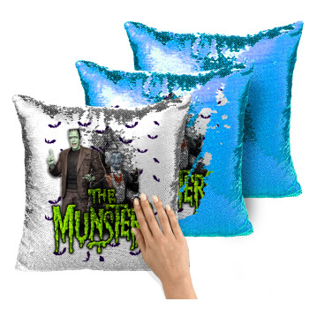 The munsters, Μαξιλάρι καναπέ Μαγικό Μπλε με πούλιες 40x40cm περιέχεται το γέμισμα