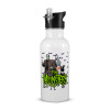 White water bottle with straw, stainless steel 600ml