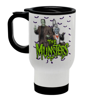 The munsters, Stainless steel travel mug with lid, double wall white 450ml