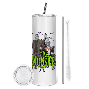 The munsters, Eco friendly ποτήρι θερμό (tumbler) από ανοξείδωτο ατσάλι 600ml, με μεταλλικό καλαμάκι & βούρτσα καθαρισμού