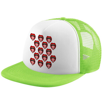 vampire lips, Child's Soft Trucker Hat with Green/White Mesh (POLYESTER, CHILDREN'S, ONE SIZE)