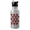 Water bottle Silver with straw, stainless steel 600ml