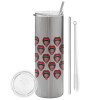 Eco friendly stainless steel Silver tumbler 600ml, with metal straw & cleaning brush