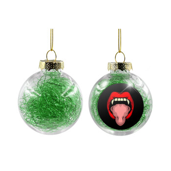 vampire lips, Transparent Christmas tree ball ornament with green filling 8cm