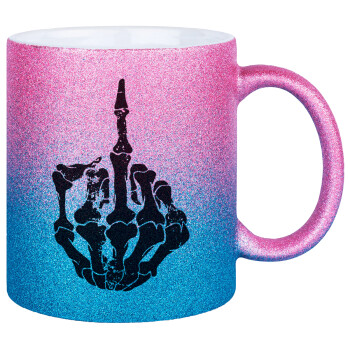 Middle finger, Κούπα Χρυσή/Μπλε Glitter, κεραμική, 330ml