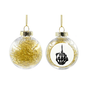 Middle finger, Transparent Christmas tree ball ornament with gold filling 8cm