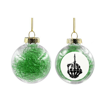 Middle finger, Transparent Christmas tree ball ornament with green filling 8cm