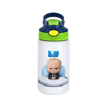 The boss baby, Children's hot water bottle, stainless steel, with safety straw, green, blue (350ml)