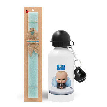 The boss baby, Easter Set, metallic aluminum water bottle (500ml) & scented flat candle (30cm) (TURQUOISE)