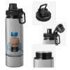 Metallic water bottle with safety cap, 850ml aluminum