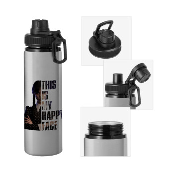 Wednesday, This is my happy face, Metallic water bottle with safety cap, 850ml aluminum