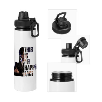 Wednesday, This is my happy face, Metal water bottle with safety cap, aluminum 850ml