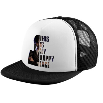 Wednesday, This is my happy face, Καπέλο Ενηλίκων Soft Trucker με Δίχτυ Black/White (POLYESTER, ΕΝΗΛΙΚΩΝ, UNISEX, ONE SIZE)