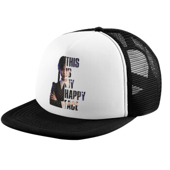 Wednesday, This is my happy face, Child's Soft Trucker Hat with BLACK/WHITE Mesh (POLYESTER, CHILD, ONE SIZE)