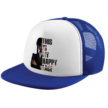 Wednesday, This is my happy face, Child's Soft Trucker Hat with Blue/White Mesh (POLYESTER, CHILD, ONE SIZE)