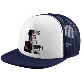 Wednesday, This is my happy face, Children's Soft Trucker Cap with Dark Blue/White Mesh (POLYESTER, CHILDREN, ONE SIZE)