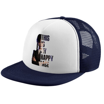 Wednesday, This is my happy face, Children's Soft Trucker Cap with Dark Blue/White Mesh (POLYESTER, CHILDREN, ONE SIZE)