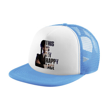 Wednesday, This is my happy face, Child's Soft Trucker Hat with Blue/White Mesh (POLYESTER, CHILD, ONE SIZE)