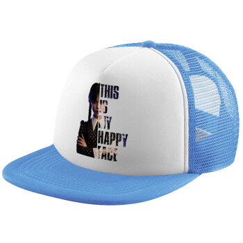 Wednesday, This is my happy face, Child's Soft Trucker Hat with Blue/White Mesh (POLYESTER, CHILD, ONE SIZE)