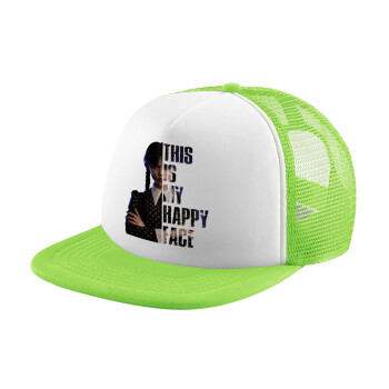 Wednesday, This is my happy face, Adult Soft Trucker Hat with Mesh GREEN/WHITE (POLYESTER, ADULT, ONE SIZE)