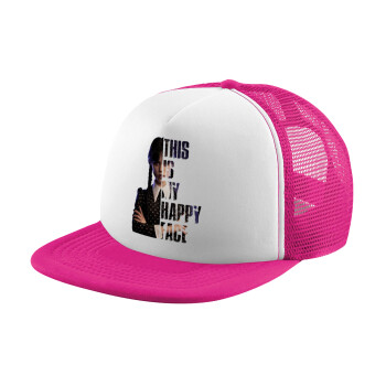 Wednesday, This is my happy face, Καπέλο Ενηλίκων Soft Trucker με Δίχτυ Pink/White (POLYESTER, ΕΝΗΛΙΚΩΝ, UNISEX, ONE SIZE)