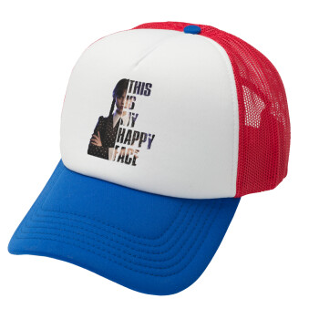 Wednesday, This is my happy face, Καπέλο Ενηλίκων Soft Trucker με Δίχτυ Red/Blue/White (POLYESTER, ΕΝΗΛΙΚΩΝ, UNISEX, ONE SIZE)