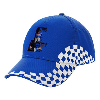 Wednesday, This is my happy face, Adult Ultimate BLUE RACING Cap, (100% COTTON DRILL, ADULT, UNISEX, ONE SIZE)