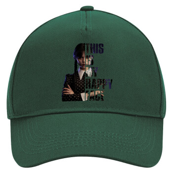 Wednesday, This is my happy face, Adult Ultimate Hat GREEN, (100% COTTON DRILL, ADULT, UNISEX, ONE SIZE)