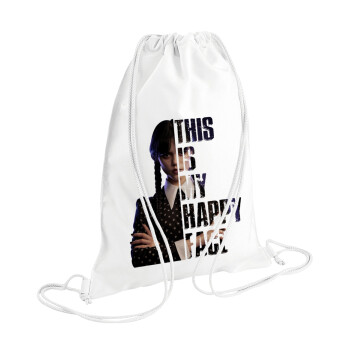 Wednesday, This is my happy face, Backpack pouch GYMBAG white (28x40cm)