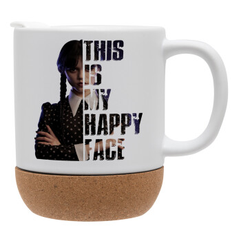 Wednesday, This is my happy face, Ceramic coffee mug Cork (MAT), 330ml (1pcs)