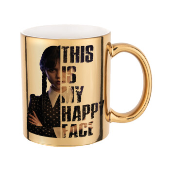 Wednesday, This is my happy face, Mug ceramic, gold mirror, 330ml