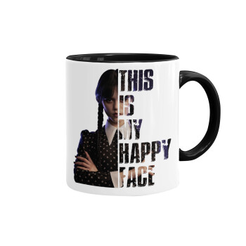 Wednesday, This is my happy face, Mug colored black, ceramic, 330ml