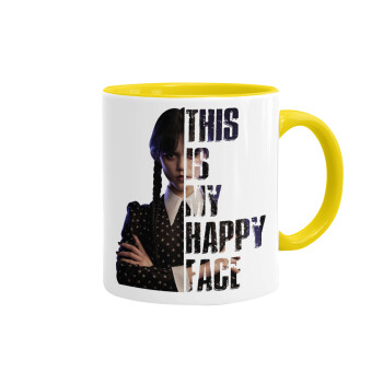 Wednesday, This is my happy face, Mug colored yellow, ceramic, 330ml