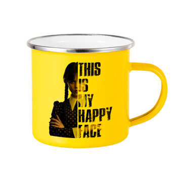 Wednesday, This is my happy face, Yellow Enamel Metallic Cup 360ml