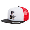 Adult Foam Flat Snapback with Mesh Black-White-Red (POLYESTER, ADULT, UNISEX, ONE SIZE)