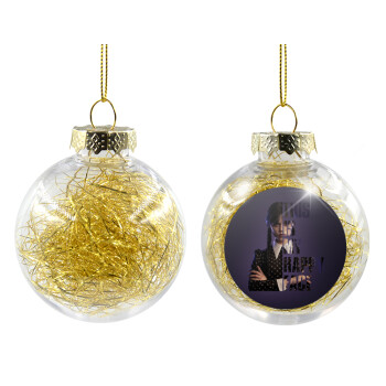 Wednesday, This is my happy face, Transparent Christmas tree ball ornament with gold filling 8cm