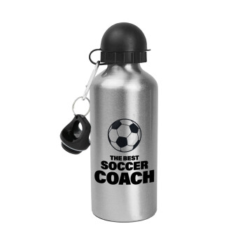 The best soccer Coach, Μεταλλικό παγούρι νερού, Ασημένιο, αλουμινίου 500ml