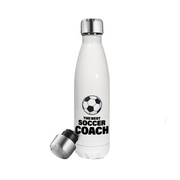 The best soccer Coach, Μεταλλικό παγούρι θερμός Λευκό (Stainless steel), διπλού τοιχώματος, 500ml