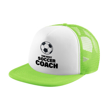 The best soccer Coach, Child's Soft Trucker Hat with Green/White Mesh (POLYESTER, CHILDREN'S, ONE SIZE)